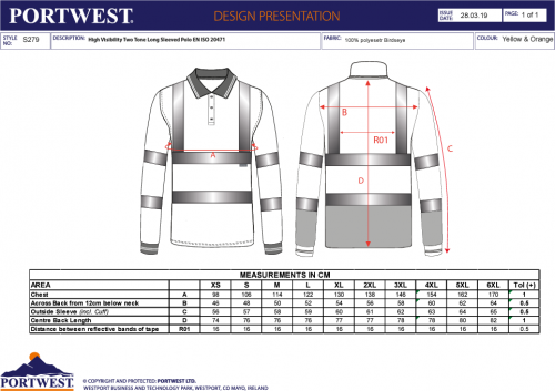 Tricou polo cu maneci lungi Hi-Vis, portocaliu/navy, regular, Two Tone. Portwest